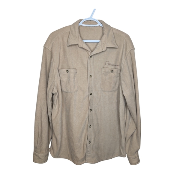 Vintage Ducks Unlimited Beige Tan Fleece Button Down Shirt Shacket Mens Large - Picture 1 of 6